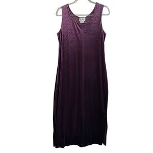 K Studio Velvet Maxi Dress Plum Purple Sleeveless Side Slit Stretch 90s Style 14